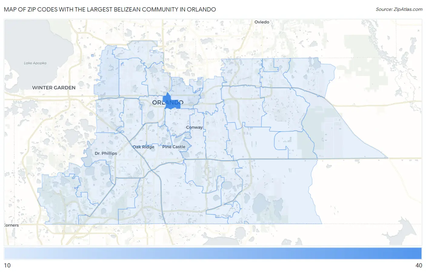 Zip Codes with the Largest Belizean Community in Orlando Map