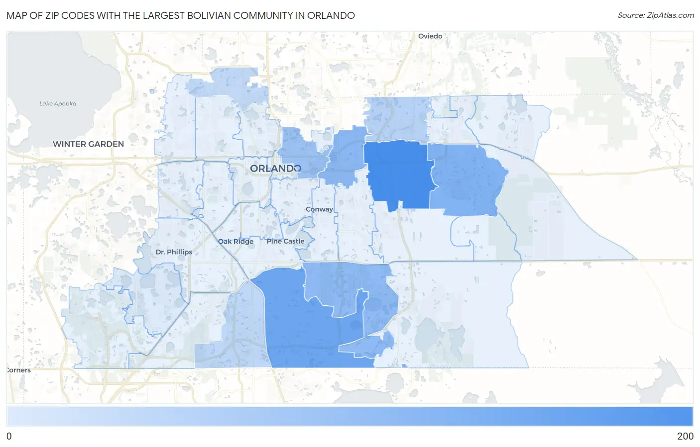 Zip Codes with the Largest Bolivian Community in Orlando Map