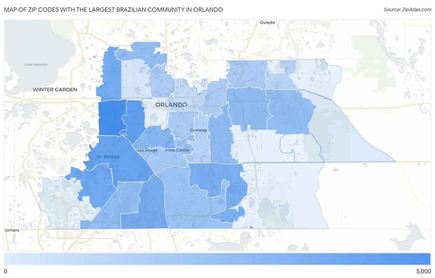 Zip Codes with the Largest Brazilian Community in Orlando Map