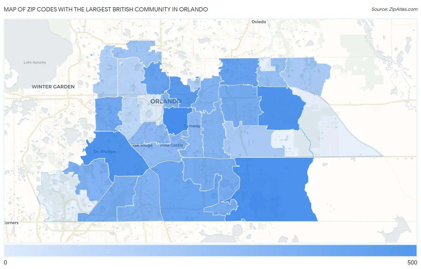 Zip Codes with the Largest British Community in Orlando Map