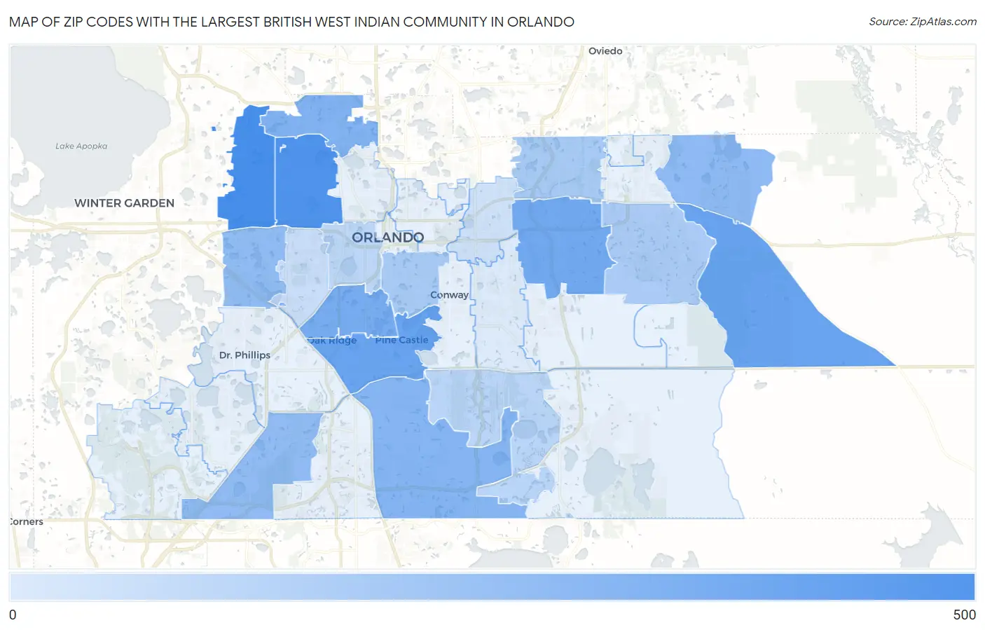 Zip Codes with the Largest British West Indian Community in Orlando Map