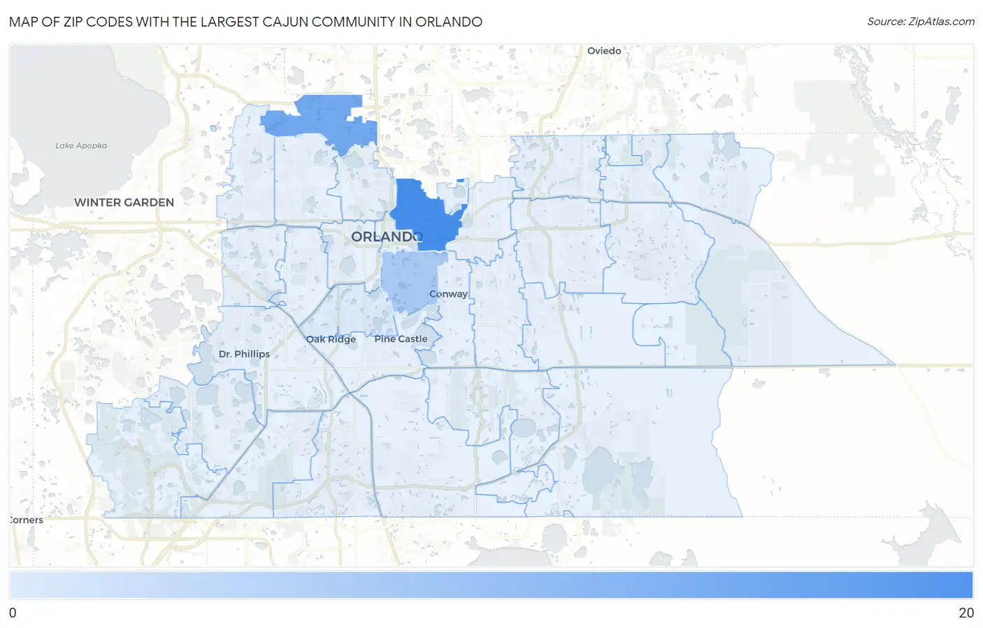 Zip Codes with the Largest Cajun Community in Orlando Map
