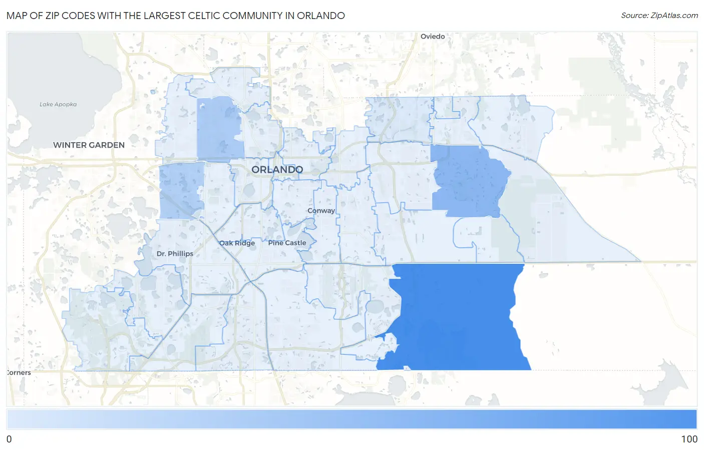 Zip Codes with the Largest Celtic Community in Orlando Map
