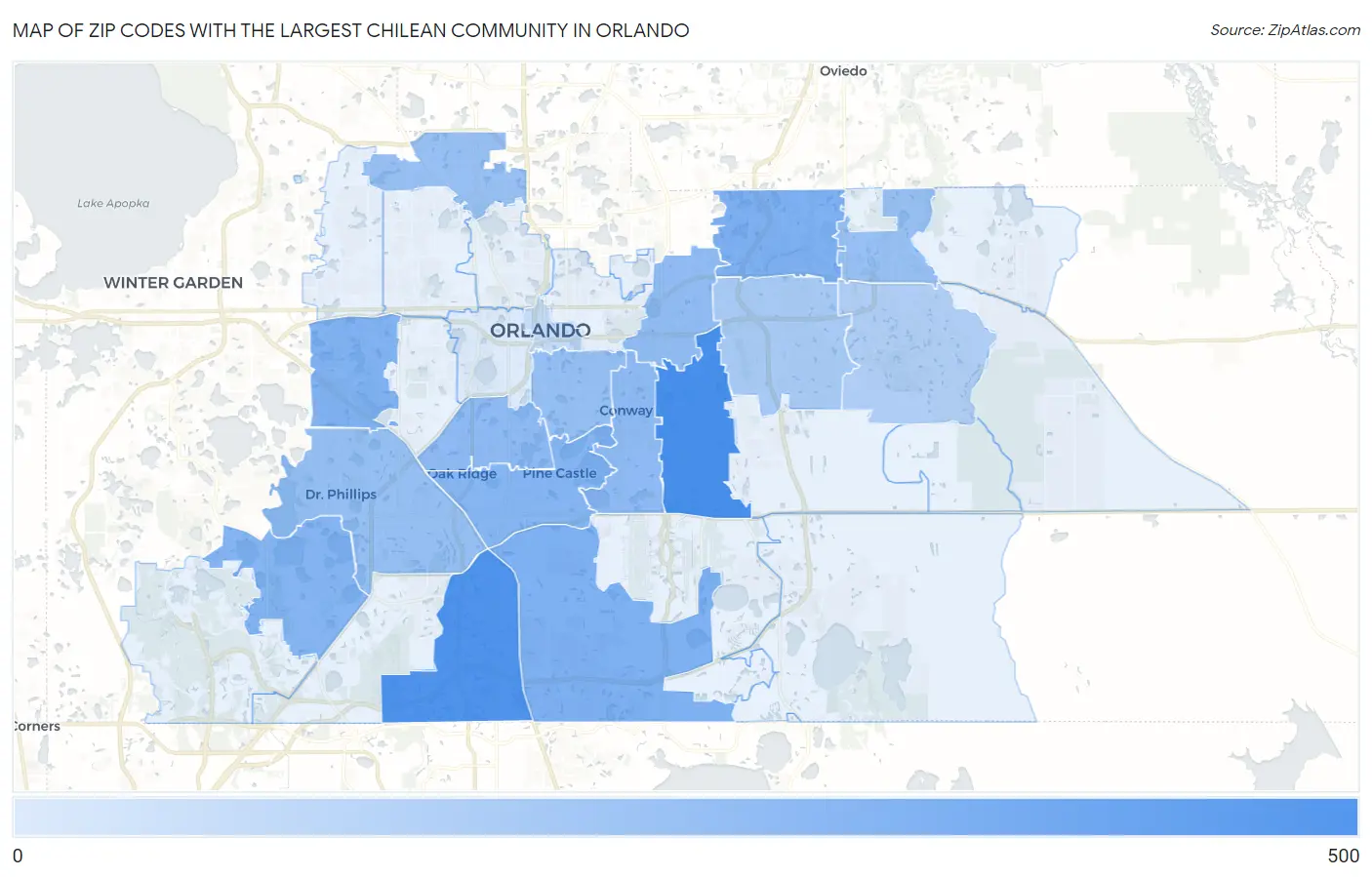 Zip Codes with the Largest Chilean Community in Orlando Map