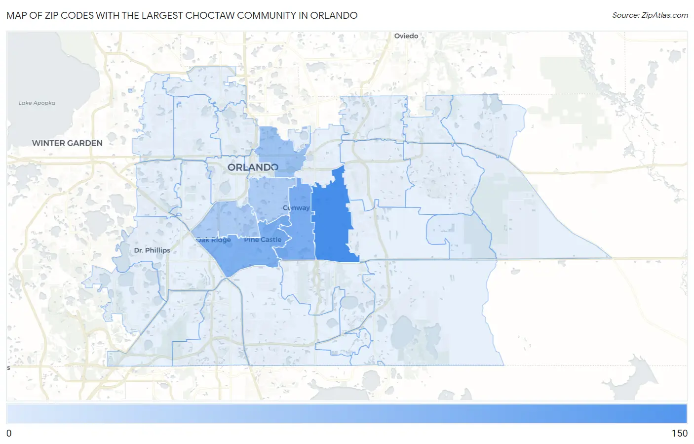 Zip Codes with the Largest Choctaw Community in Orlando Map