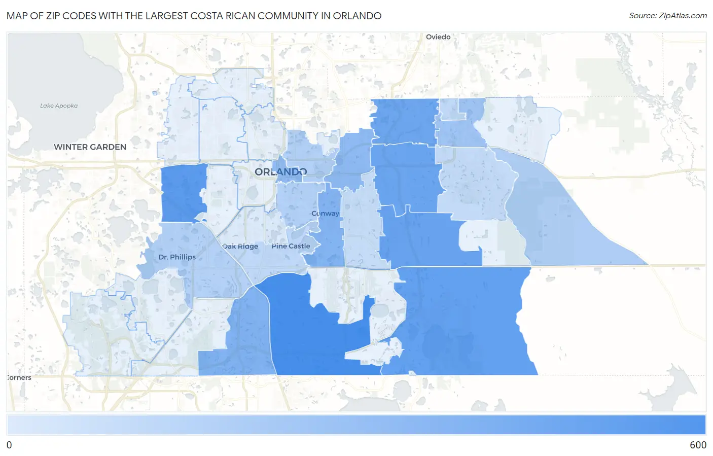 Zip Codes with the Largest Costa Rican Community in Orlando Map