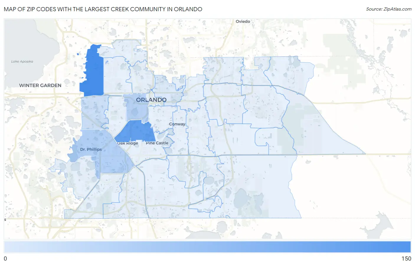 Zip Codes with the Largest Creek Community in Orlando Map