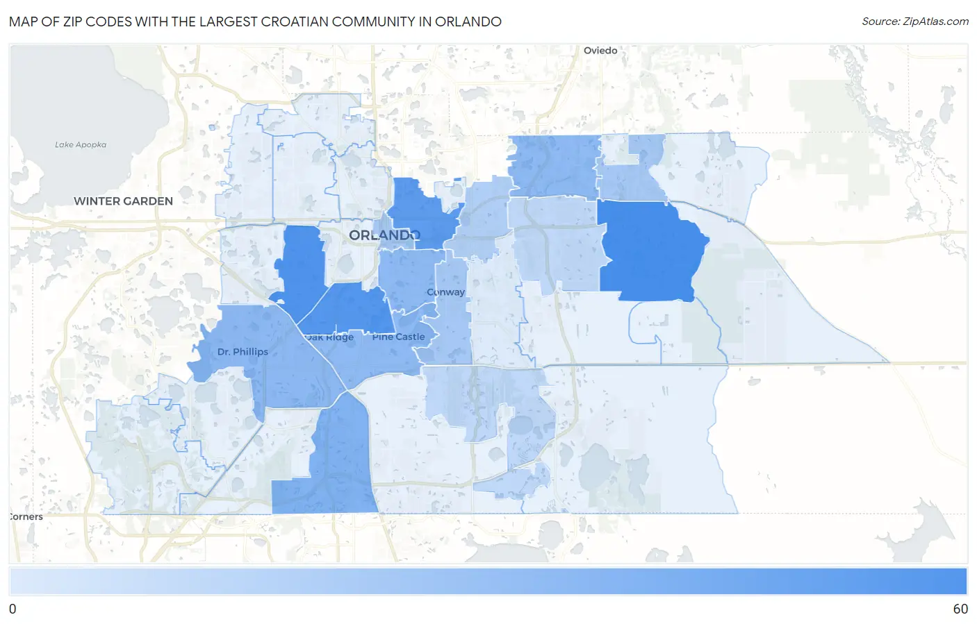 Zip Codes with the Largest Croatian Community in Orlando Map