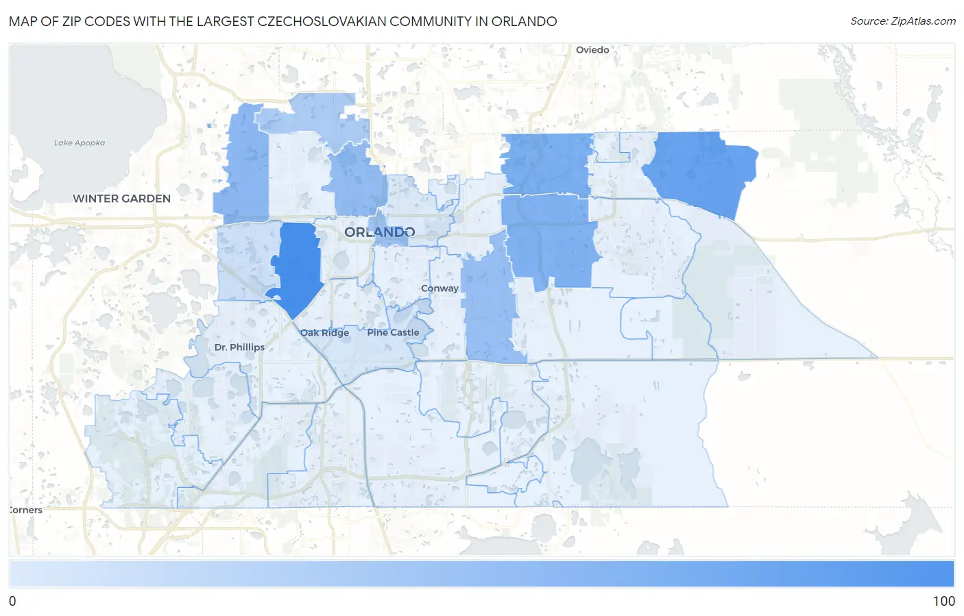Zip Codes with the Largest Czechoslovakian Community in Orlando Map