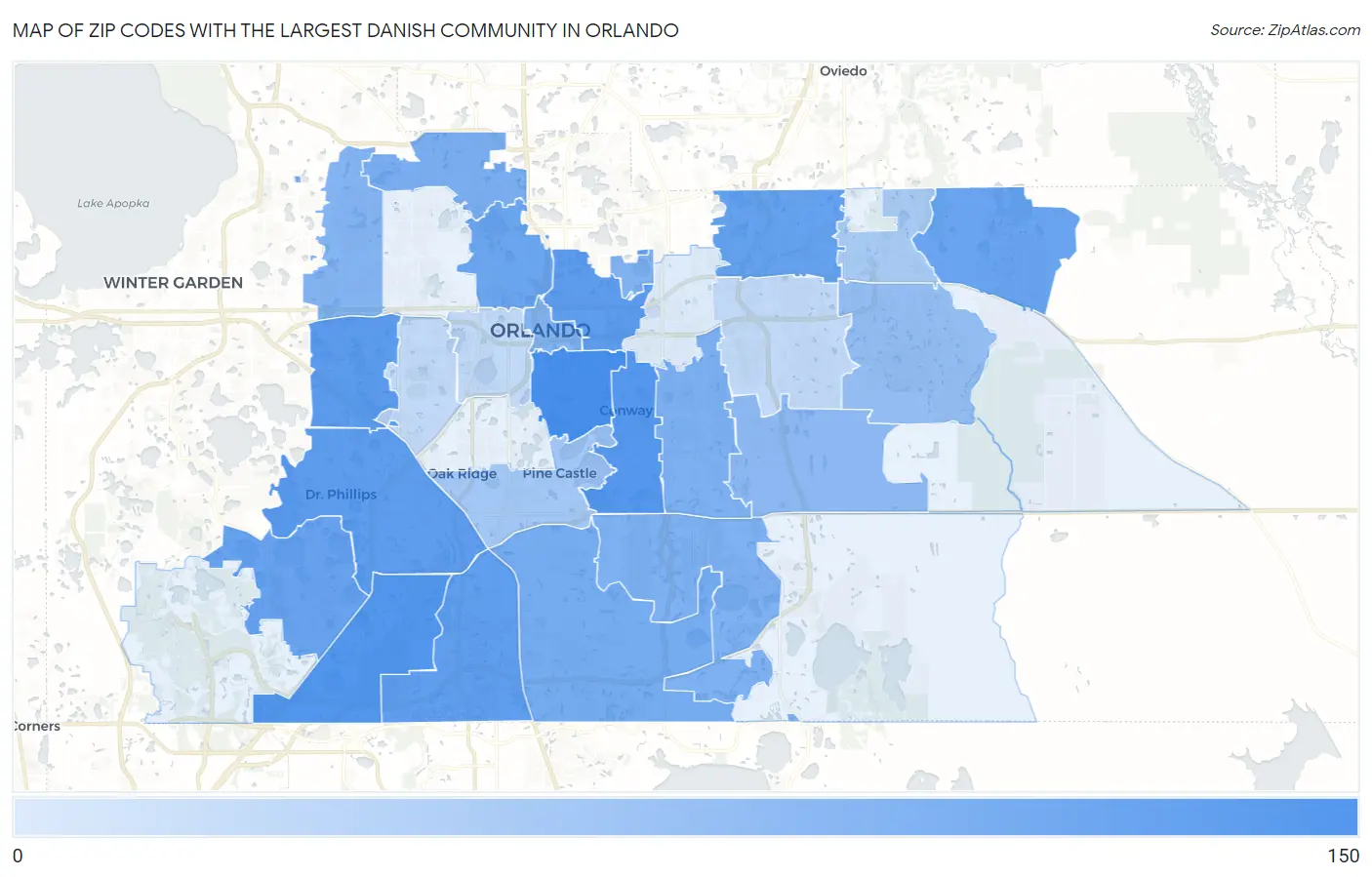 Zip Codes with the Largest Danish Community in Orlando Map
