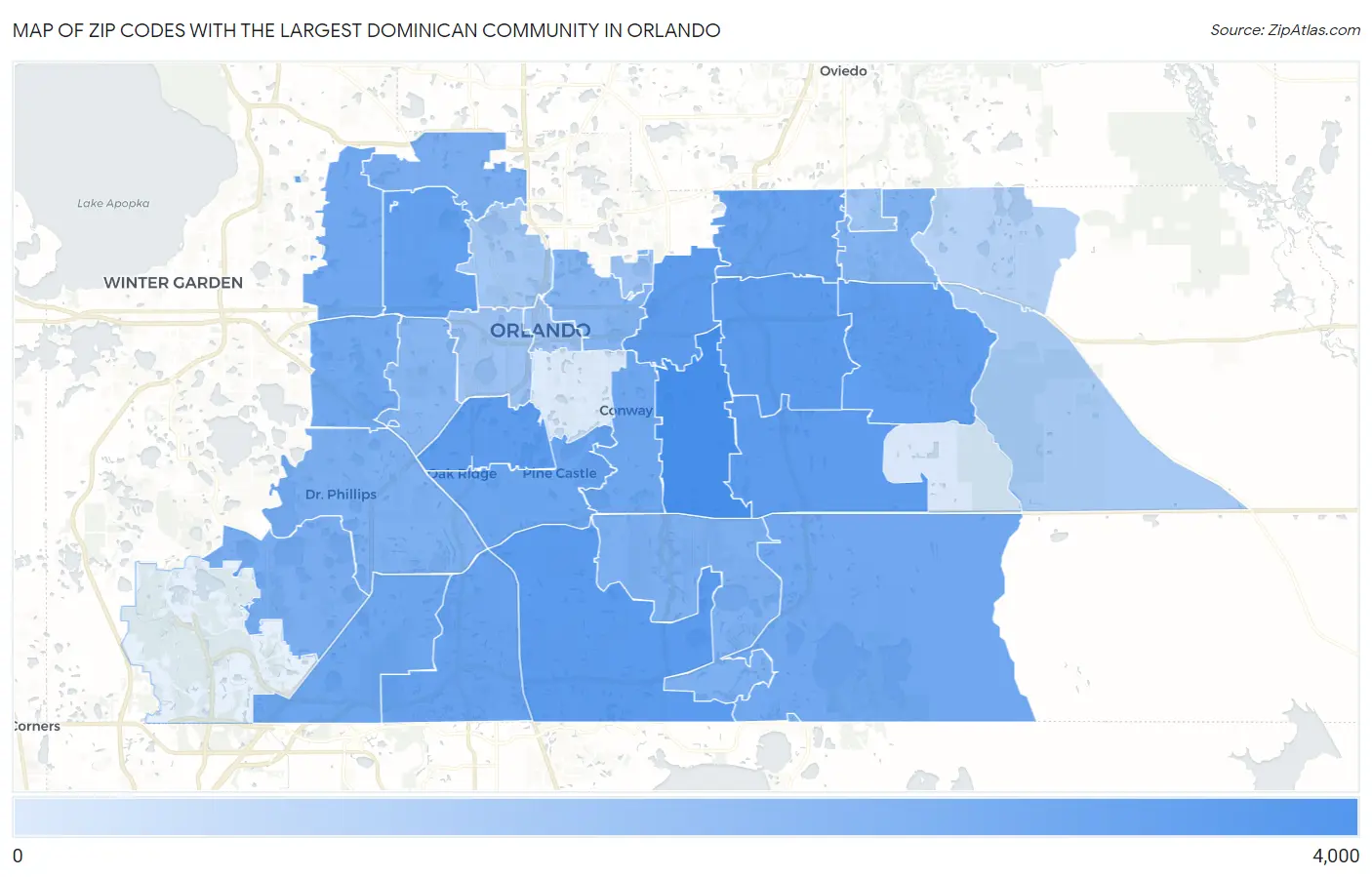 Zip Codes with the Largest Dominican Community in Orlando Map