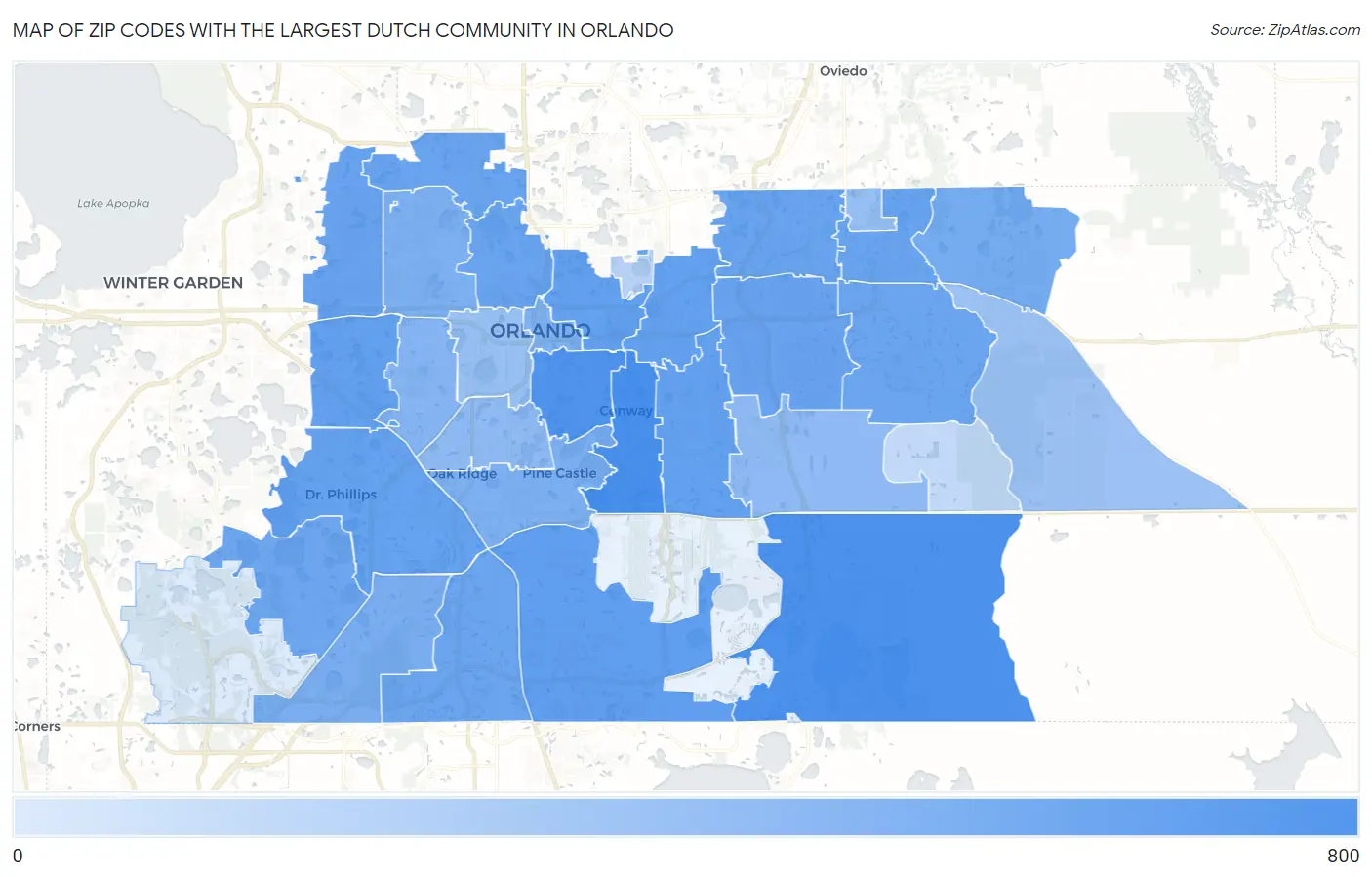Zip Codes with the Largest Dutch Community in Orlando Map