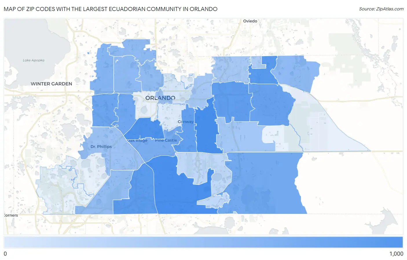 Zip Codes with the Largest Ecuadorian Community in Orlando Map