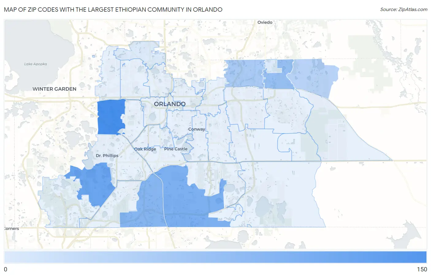 Zip Codes with the Largest Ethiopian Community in Orlando Map