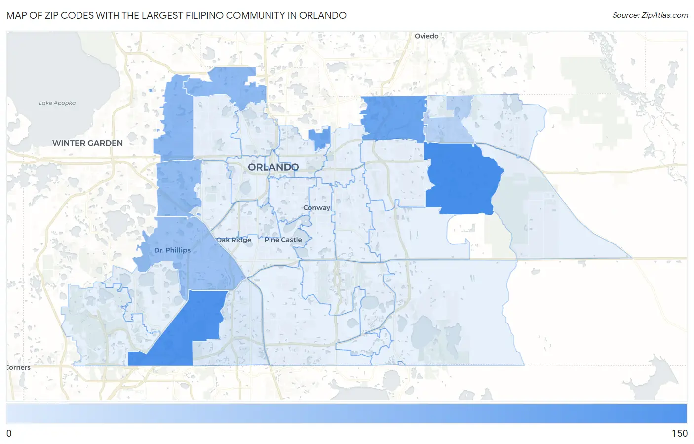 Zip Codes with the Largest Filipino Community in Orlando Map