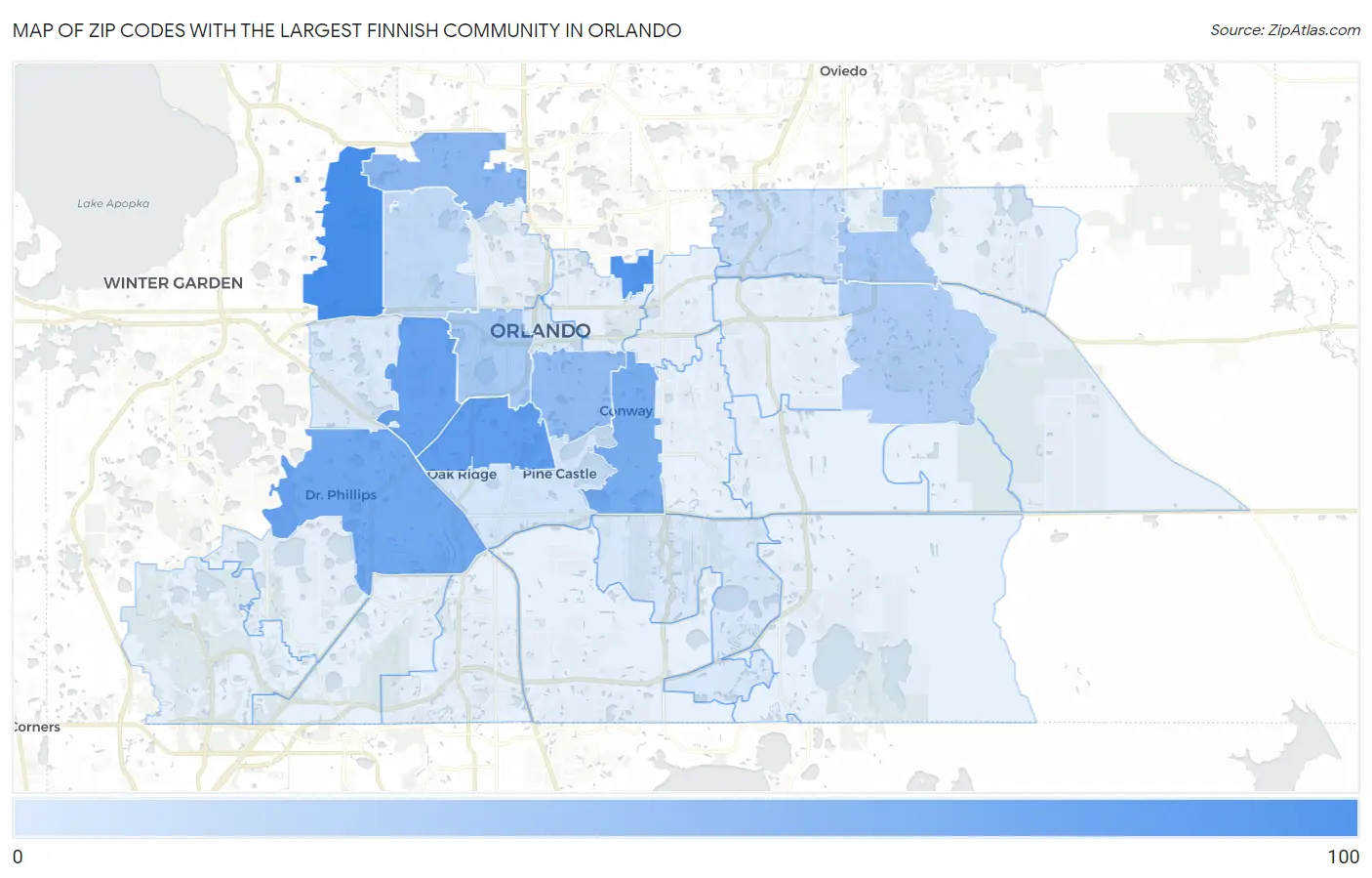 Zip Codes with the Largest Finnish Community in Orlando Map