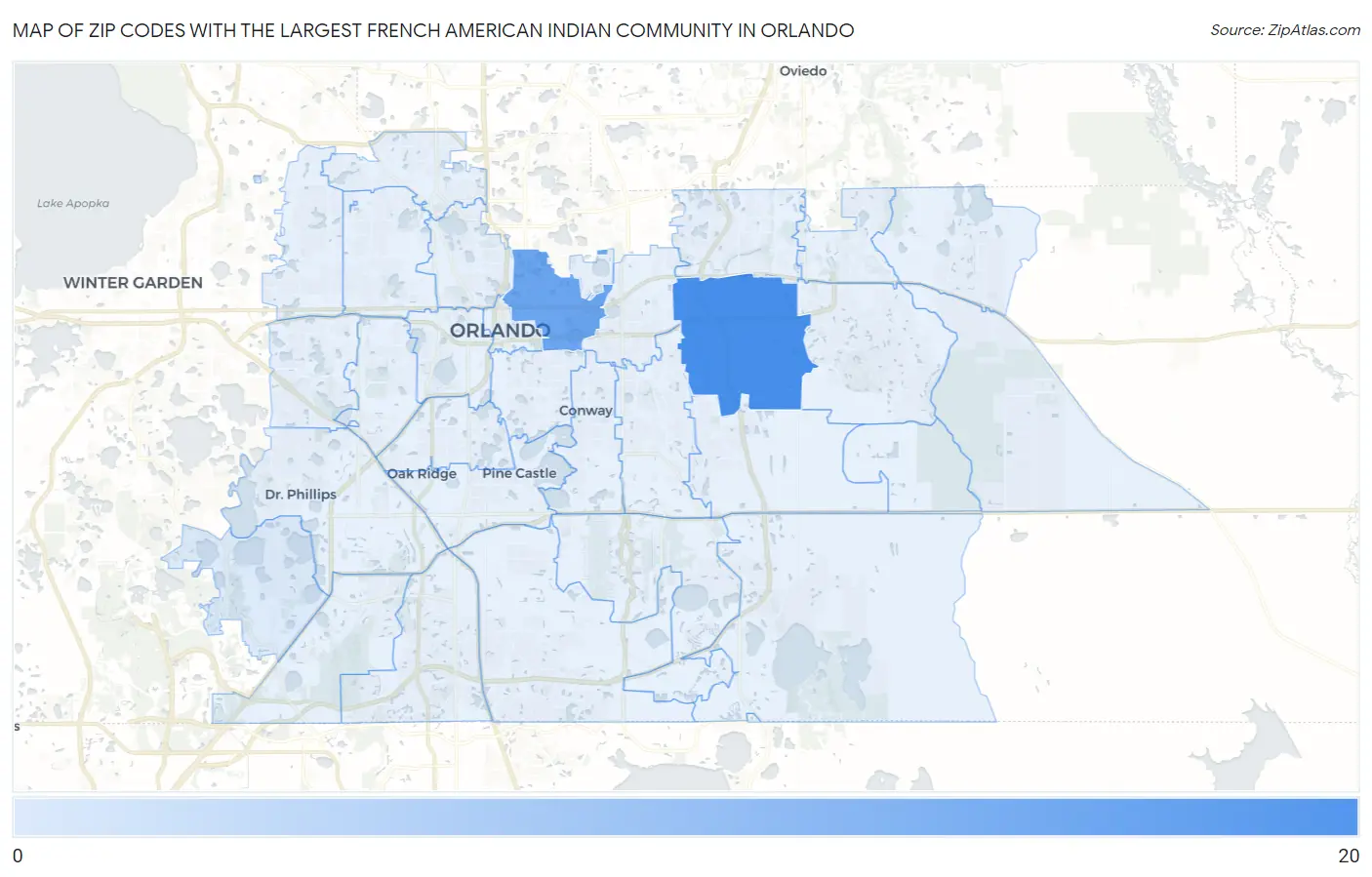 Zip Codes with the Largest French American Indian Community in Orlando Map