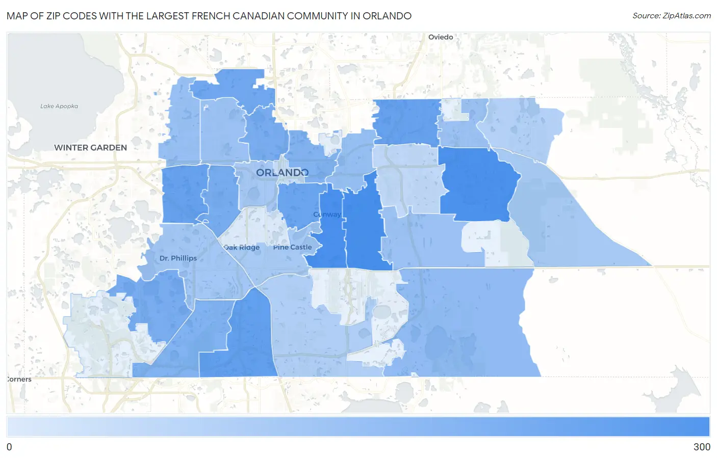 Zip Codes with the Largest French Canadian Community in Orlando Map