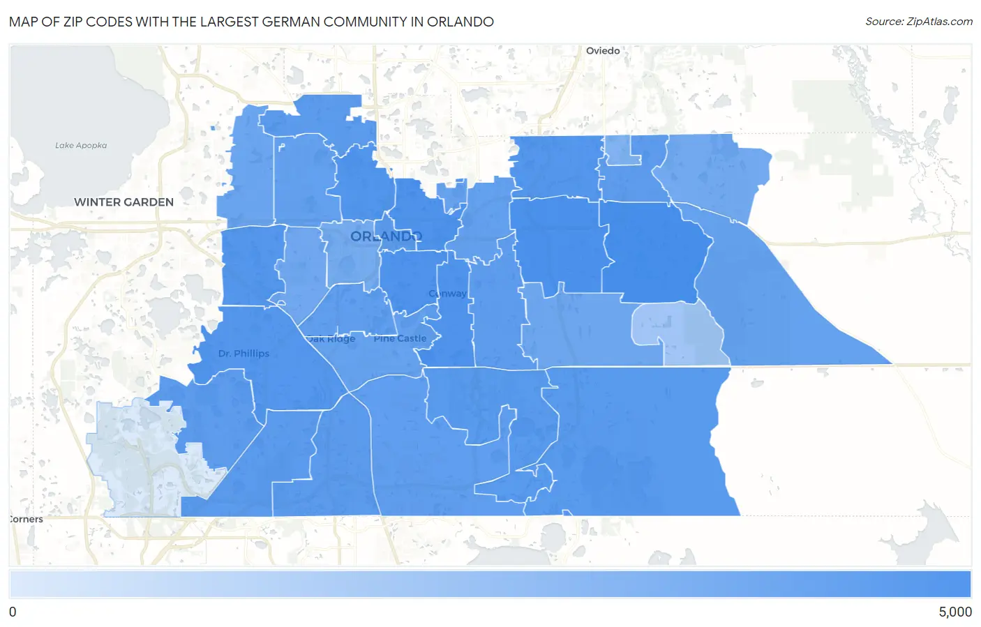Zip Codes with the Largest German Community in Orlando Map