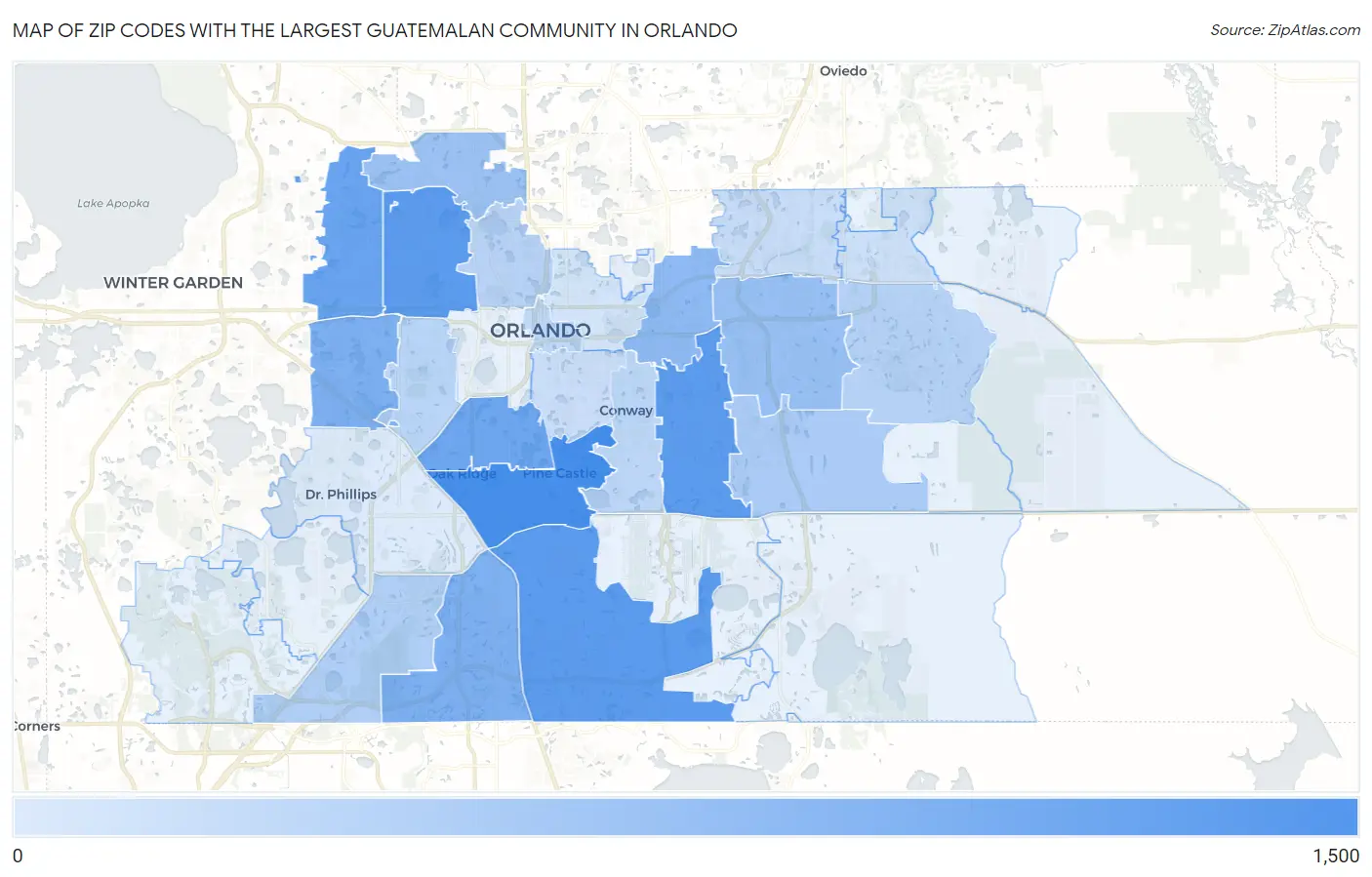 Zip Codes with the Largest Guatemalan Community in Orlando Map