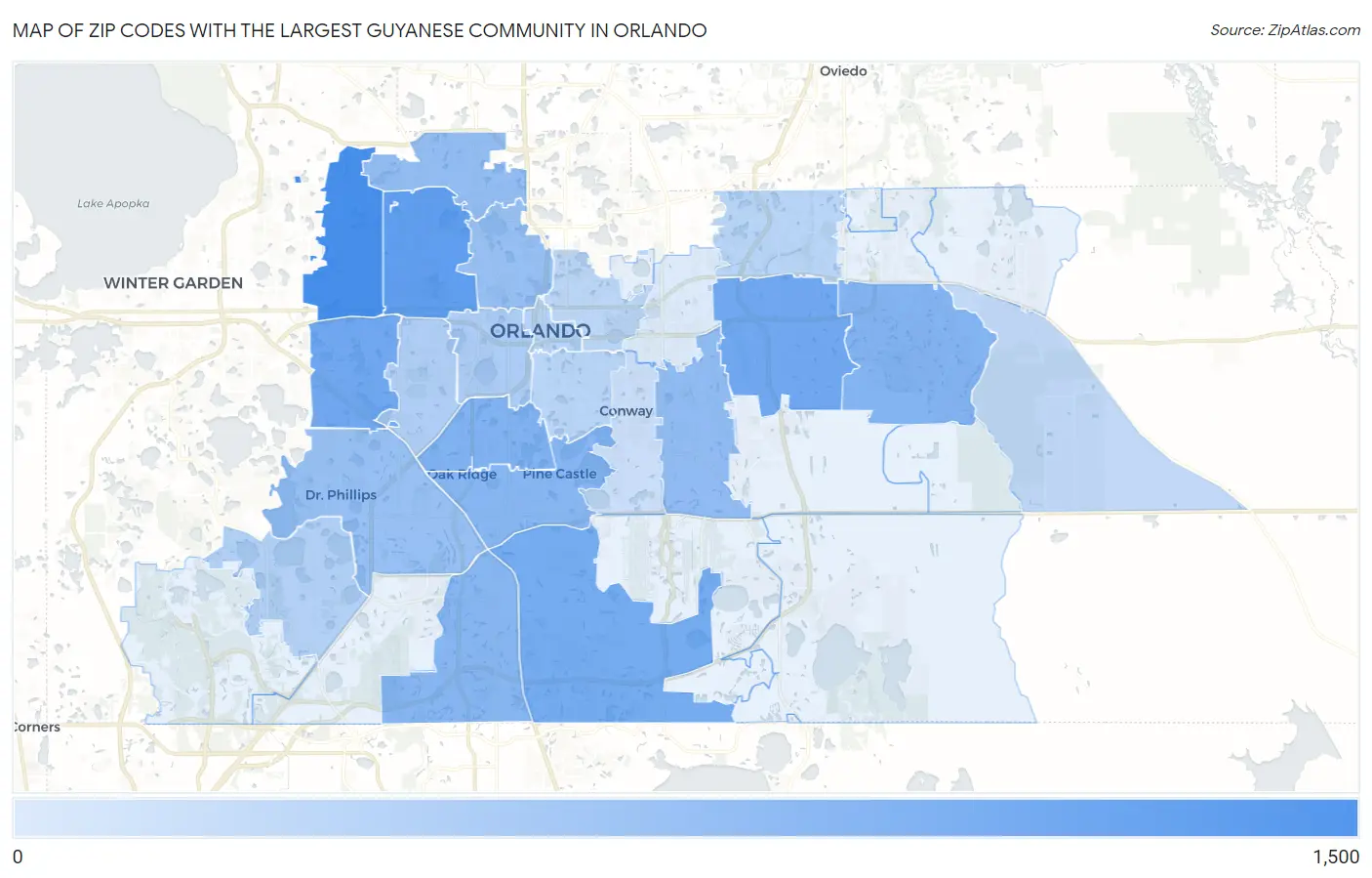 Zip Codes with the Largest Guyanese Community in Orlando Map
