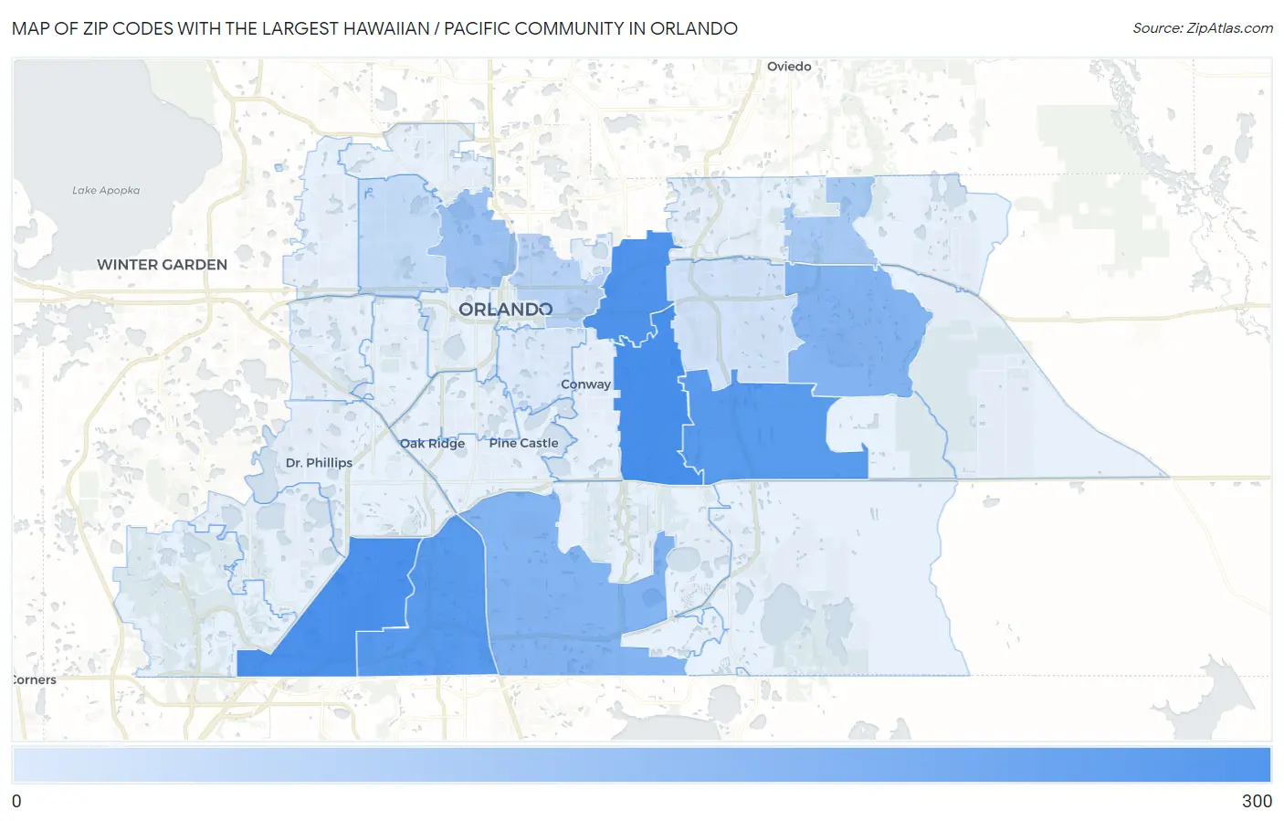 Zip Codes with the Largest Hawaiian / Pacific Community in Orlando Map
