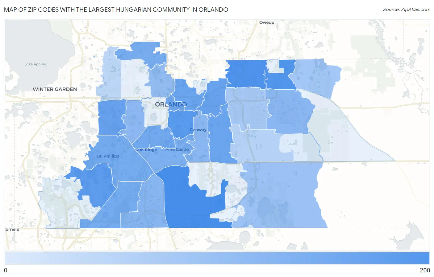 Zip Codes with the Largest Hungarian Community in Orlando Map