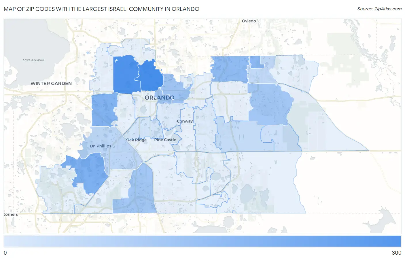 Zip Codes with the Largest Israeli Community in Orlando Map