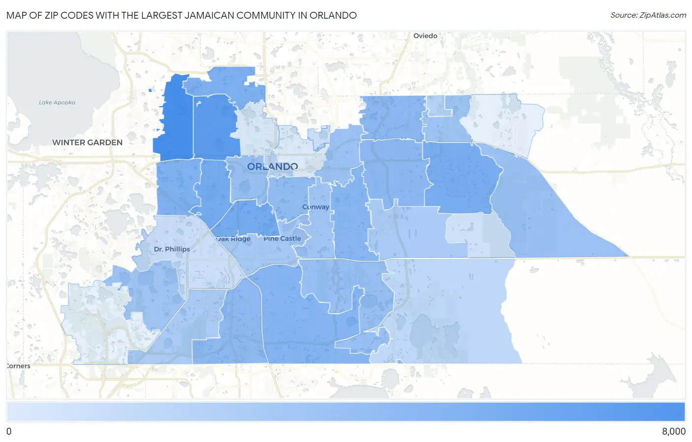 Zip Codes with the Largest Jamaican Community in Orlando Map