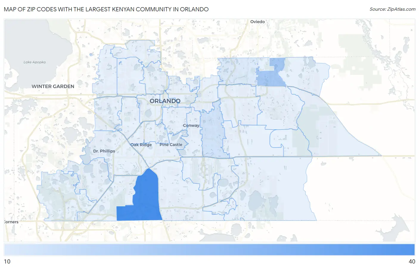 Zip Codes with the Largest Kenyan Community in Orlando Map
