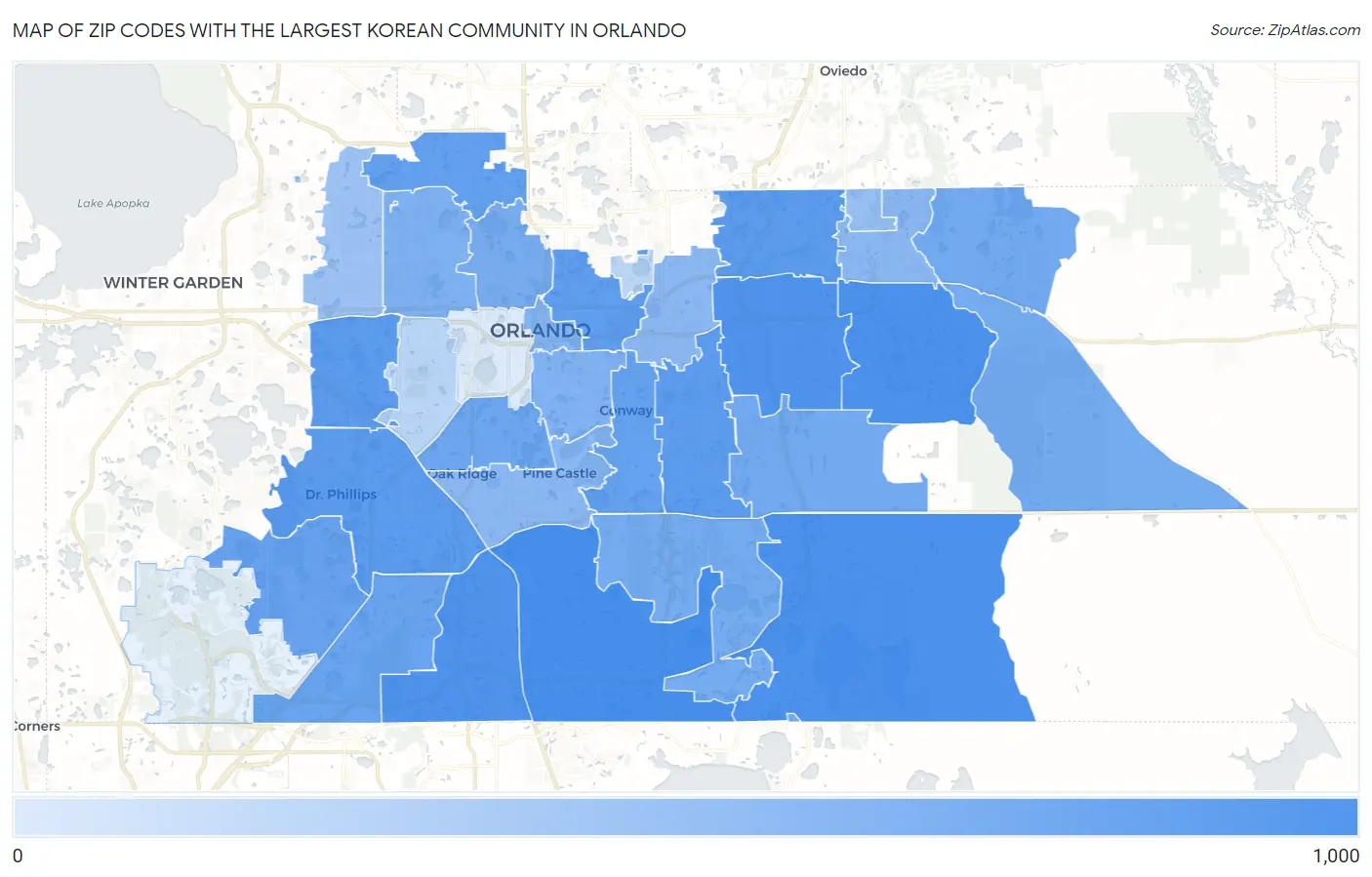 Zip Codes with the Largest Korean Community in Orlando Map