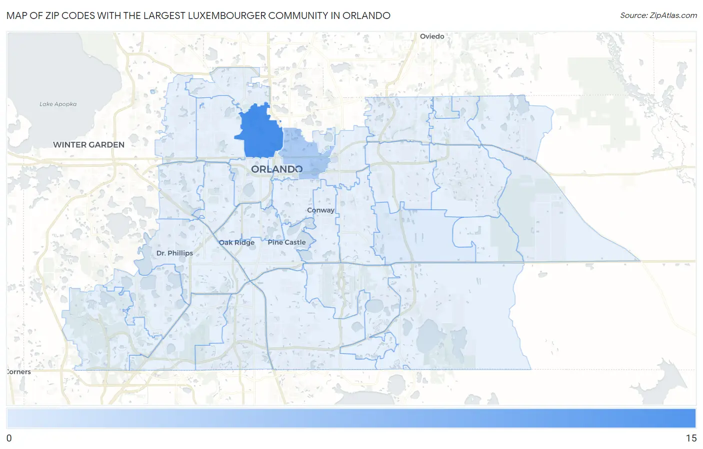 Zip Codes with the Largest Luxembourger Community in Orlando Map