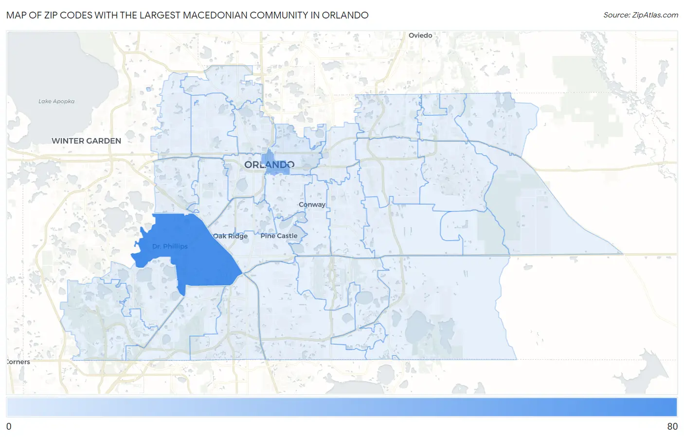 Zip Codes with the Largest Macedonian Community in Orlando Map