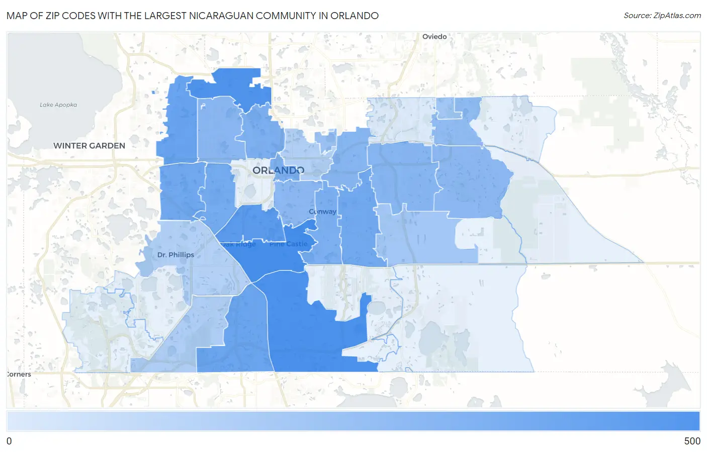 Zip Codes with the Largest Nicaraguan Community in Orlando Map