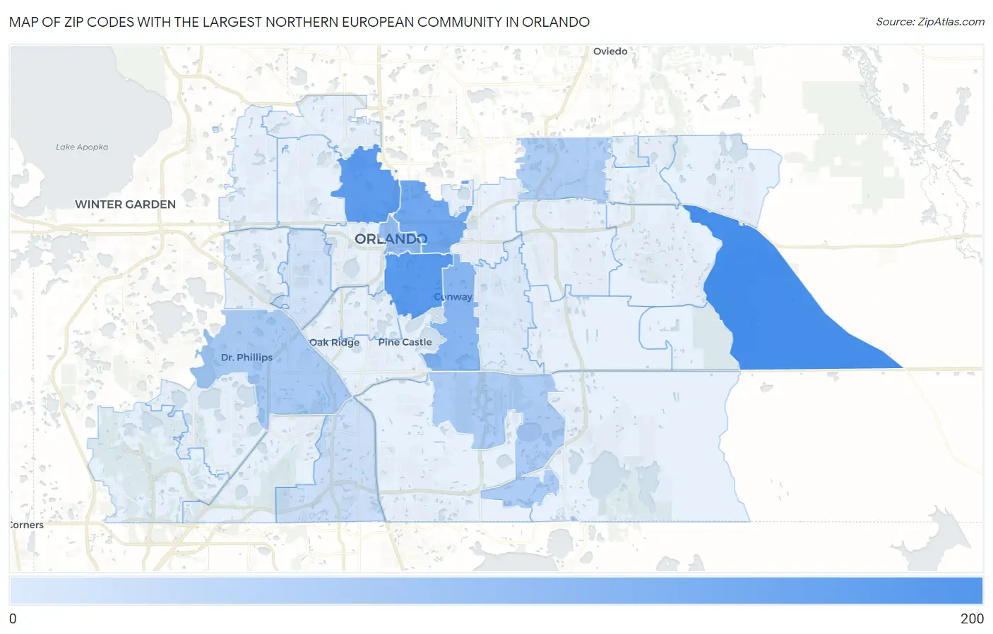 Zip Codes with the Largest Northern European Community in Orlando Map