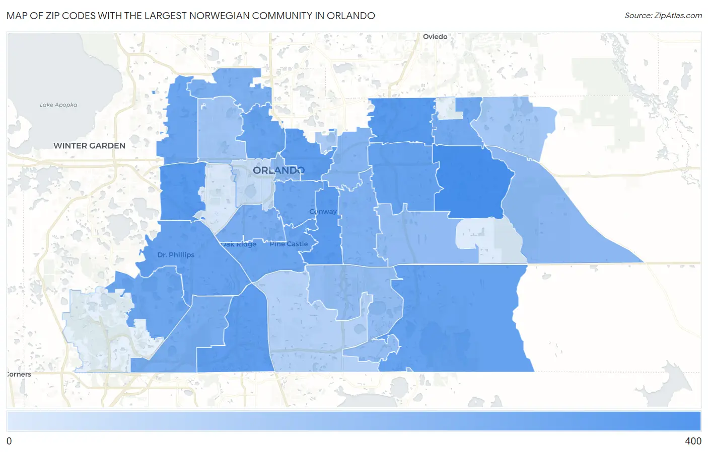 Zip Codes with the Largest Norwegian Community in Orlando Map