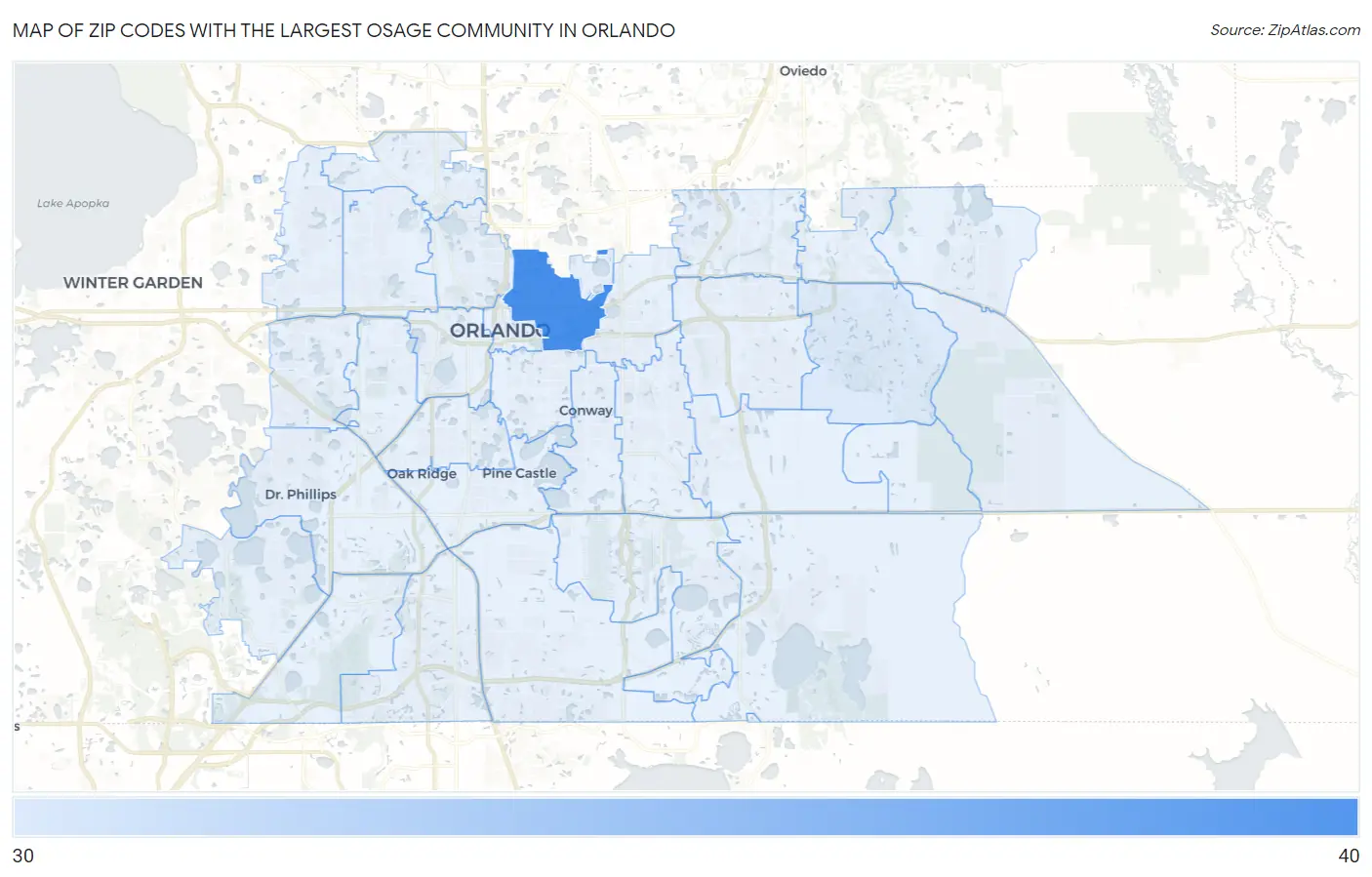 Zip Codes with the Largest Osage Community in Orlando Map