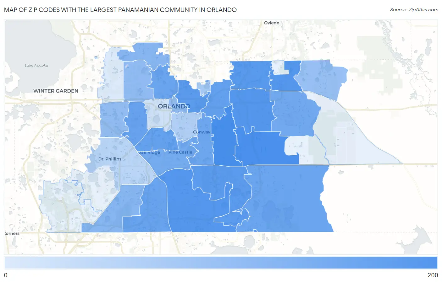 Zip Codes with the Largest Panamanian Community in Orlando Map