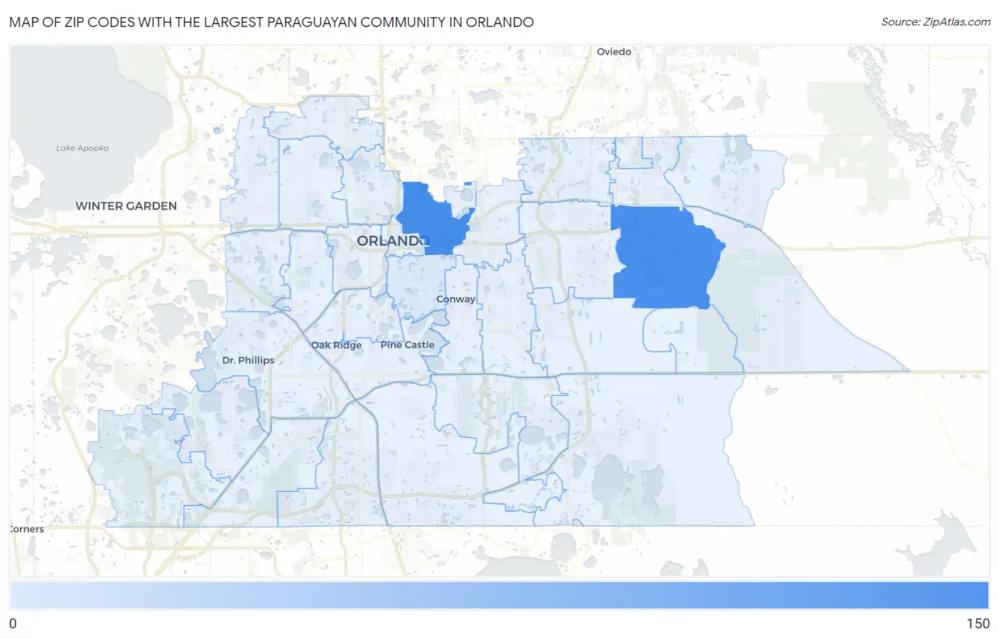 Zip Codes with the Largest Paraguayan Community in Orlando Map