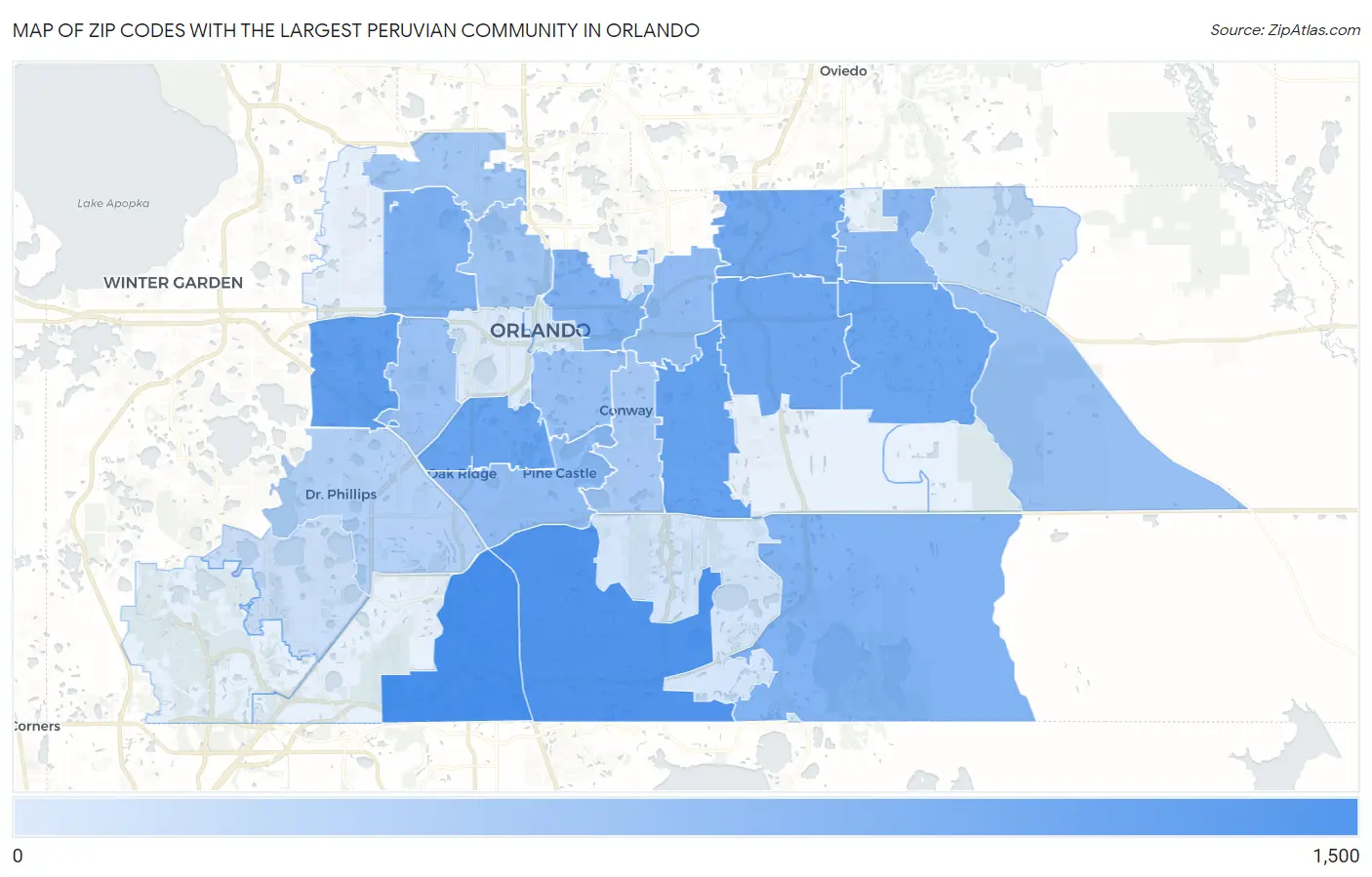 Zip Codes with the Largest Peruvian Community in Orlando Map