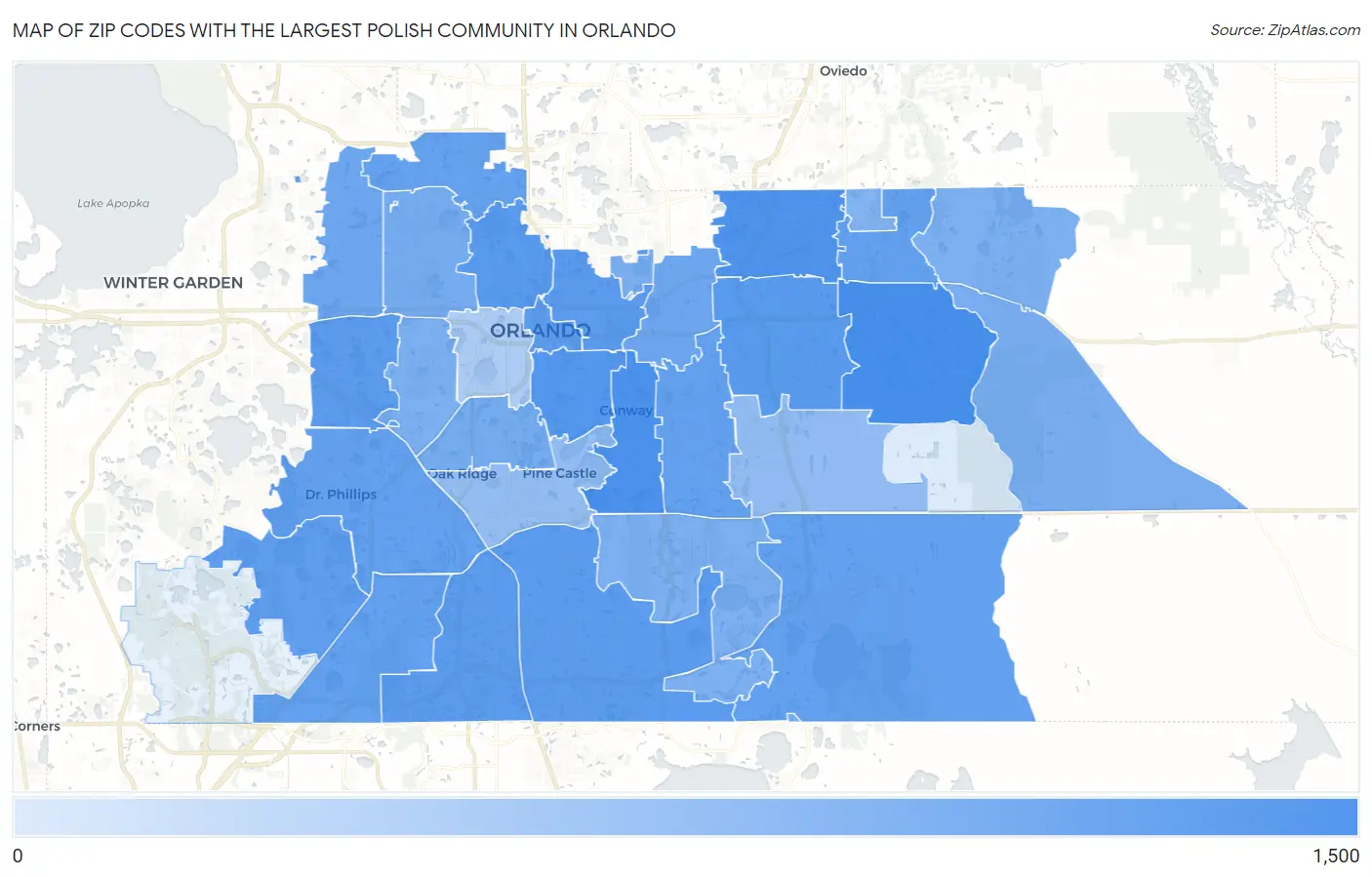 Zip Codes with the Largest Polish Community in Orlando Map