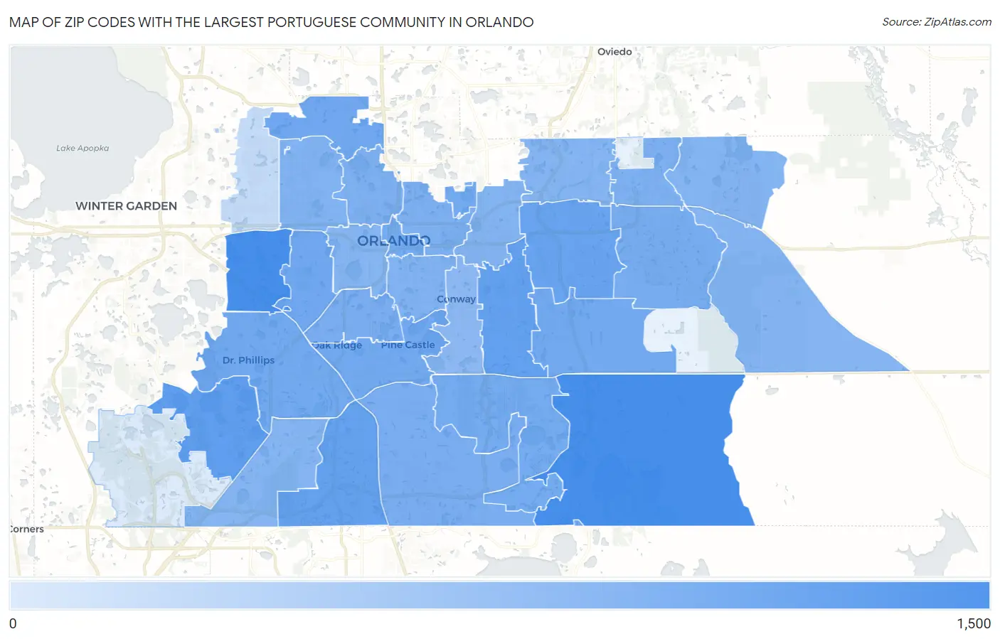 Zip Codes with the Largest Portuguese Community in Orlando Map