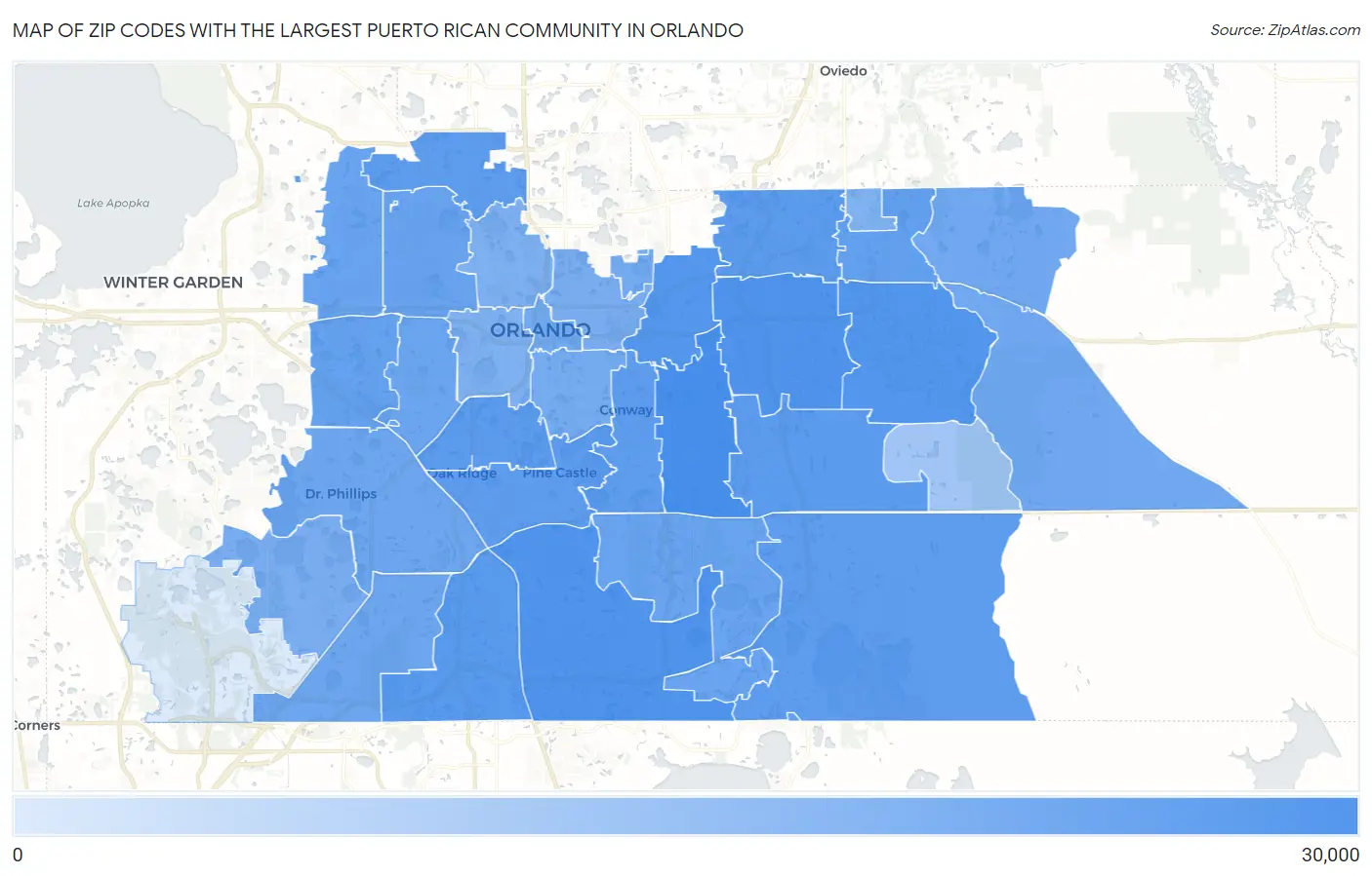 Zip Codes with the Largest Puerto Rican Community in Orlando Map