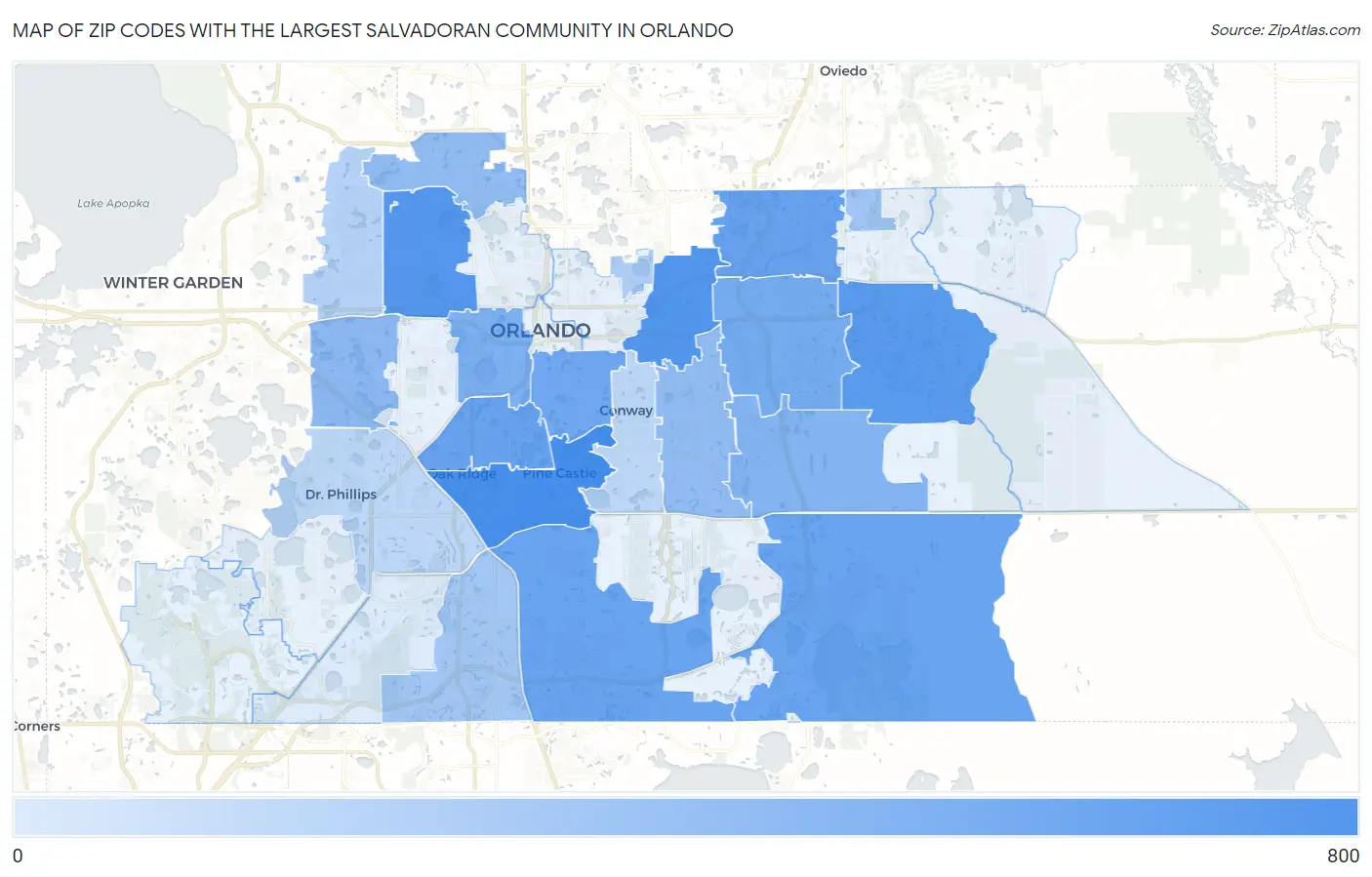 Zip Codes with the Largest Salvadoran Community in Orlando Map