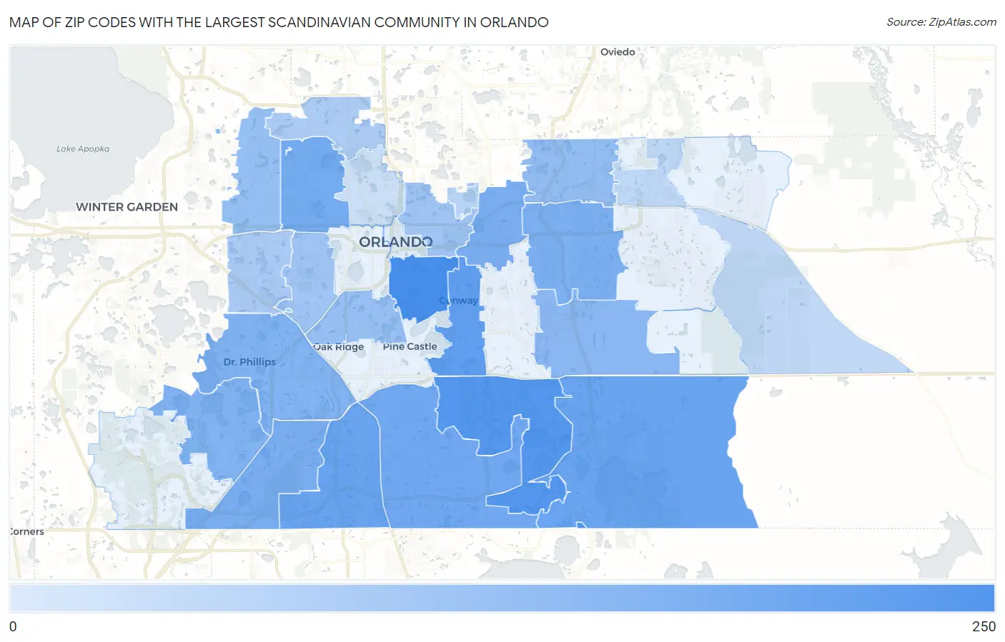 Zip Codes with the Largest Scandinavian Community in Orlando Map