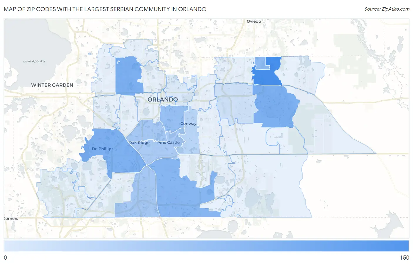 Zip Codes with the Largest Serbian Community in Orlando Map