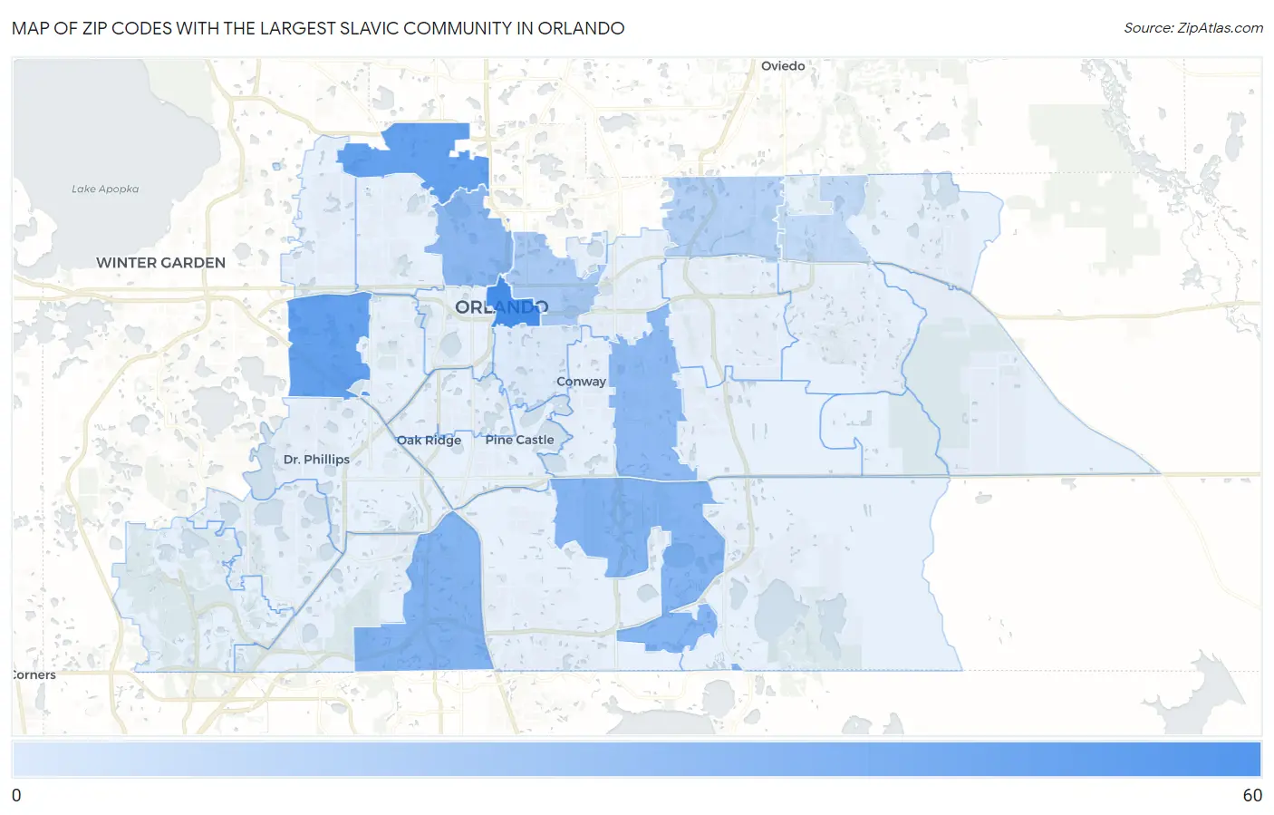 Zip Codes with the Largest Slavic Community in Orlando Map