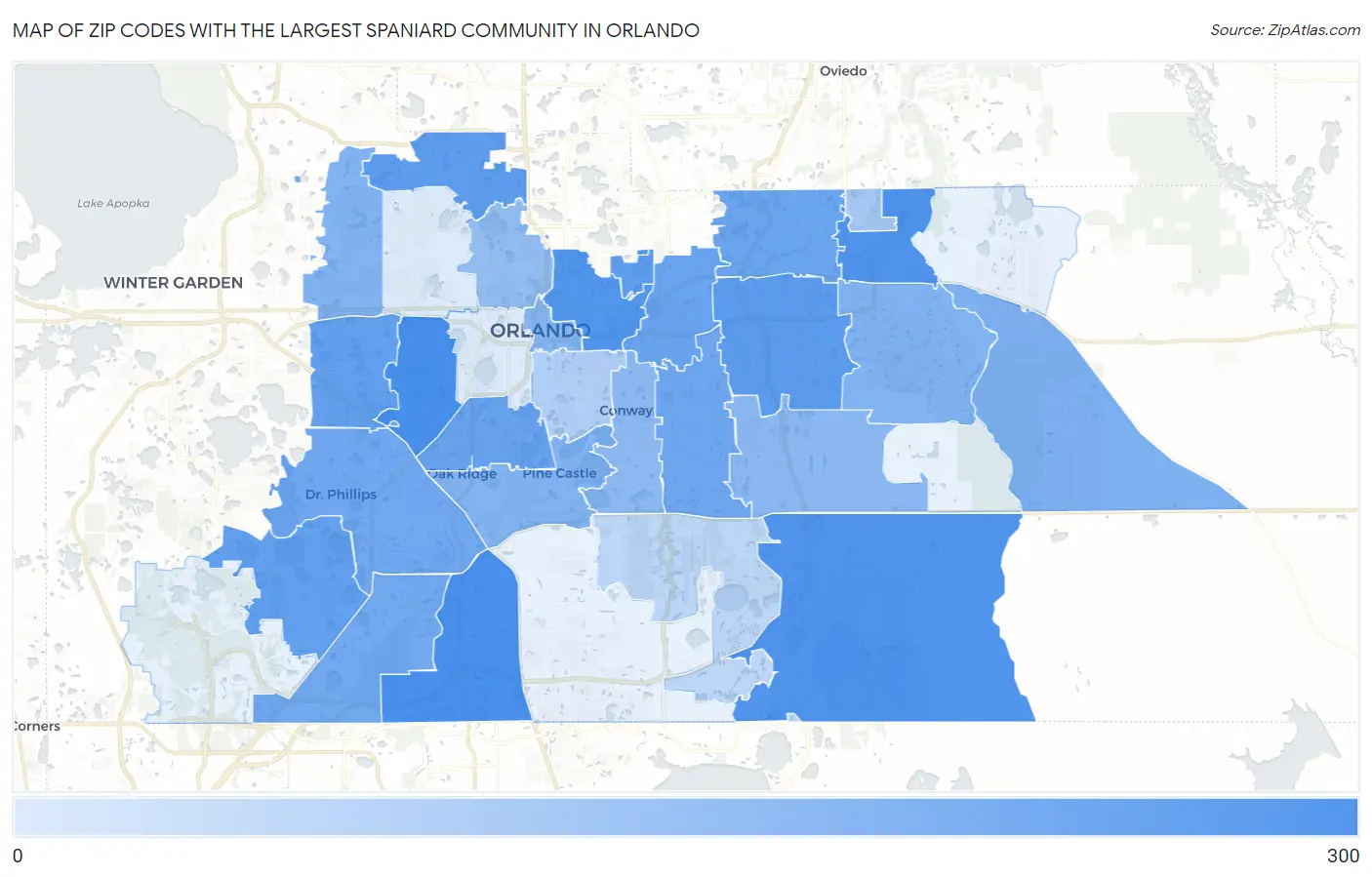 Zip Codes with the Largest Spaniard Community in Orlando Map