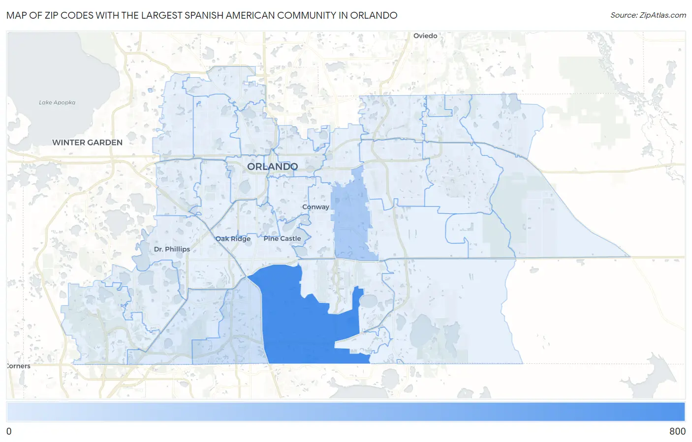 Zip Codes with the Largest Spanish American Community in Orlando Map