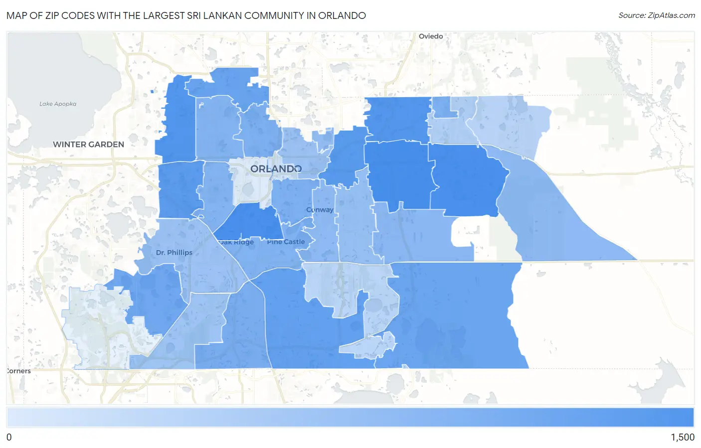 Zip Codes with the Largest Sri Lankan Community in Orlando Map